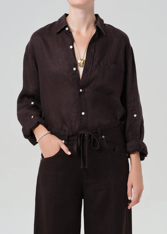 Kayla Shrunken Linen Shirt | Chocolate