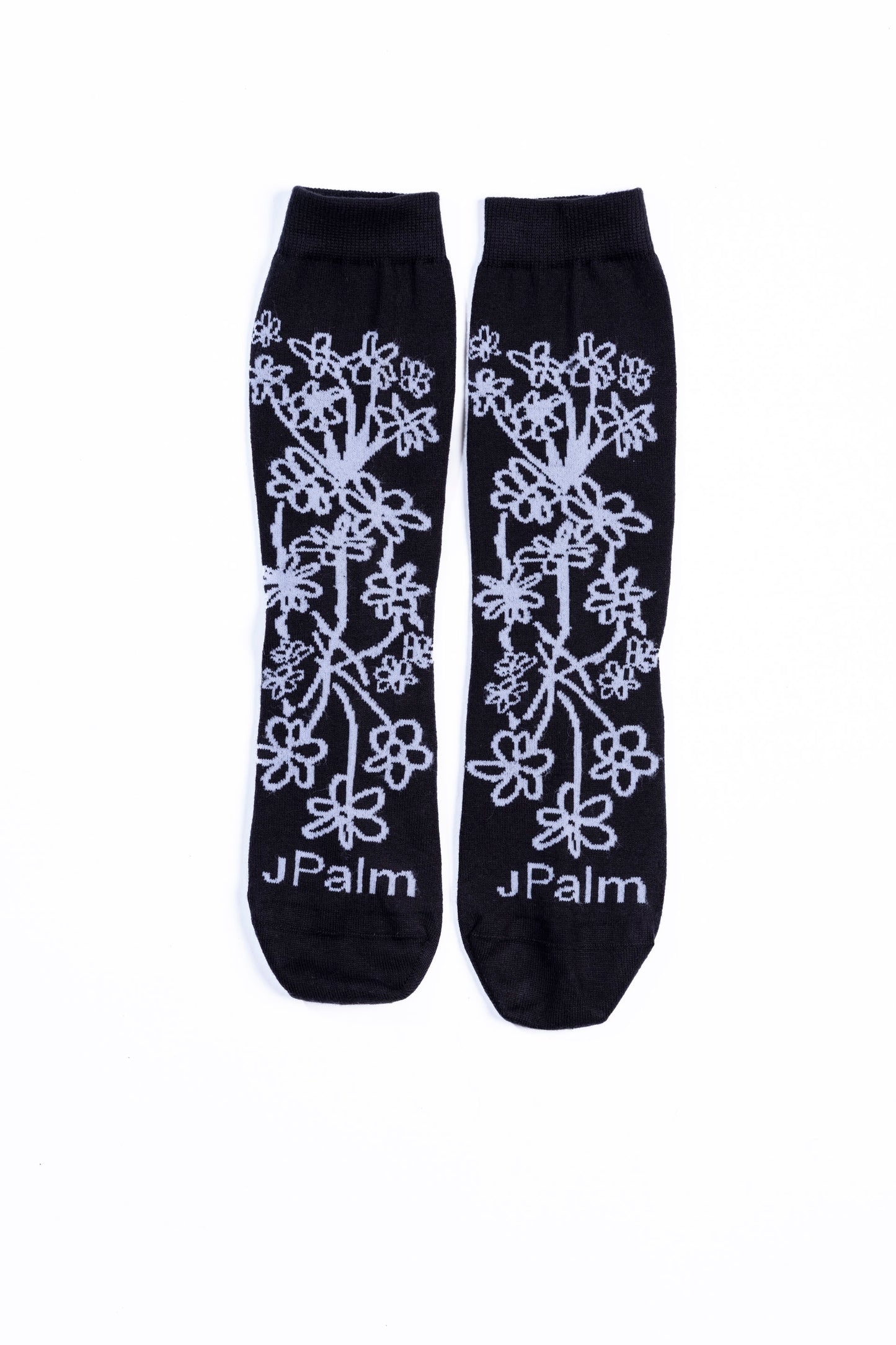 Floral Crew Sock | Black/White