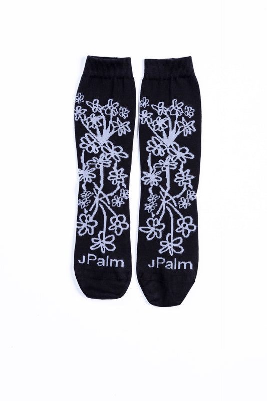 Floral Crew Sock | Black/White