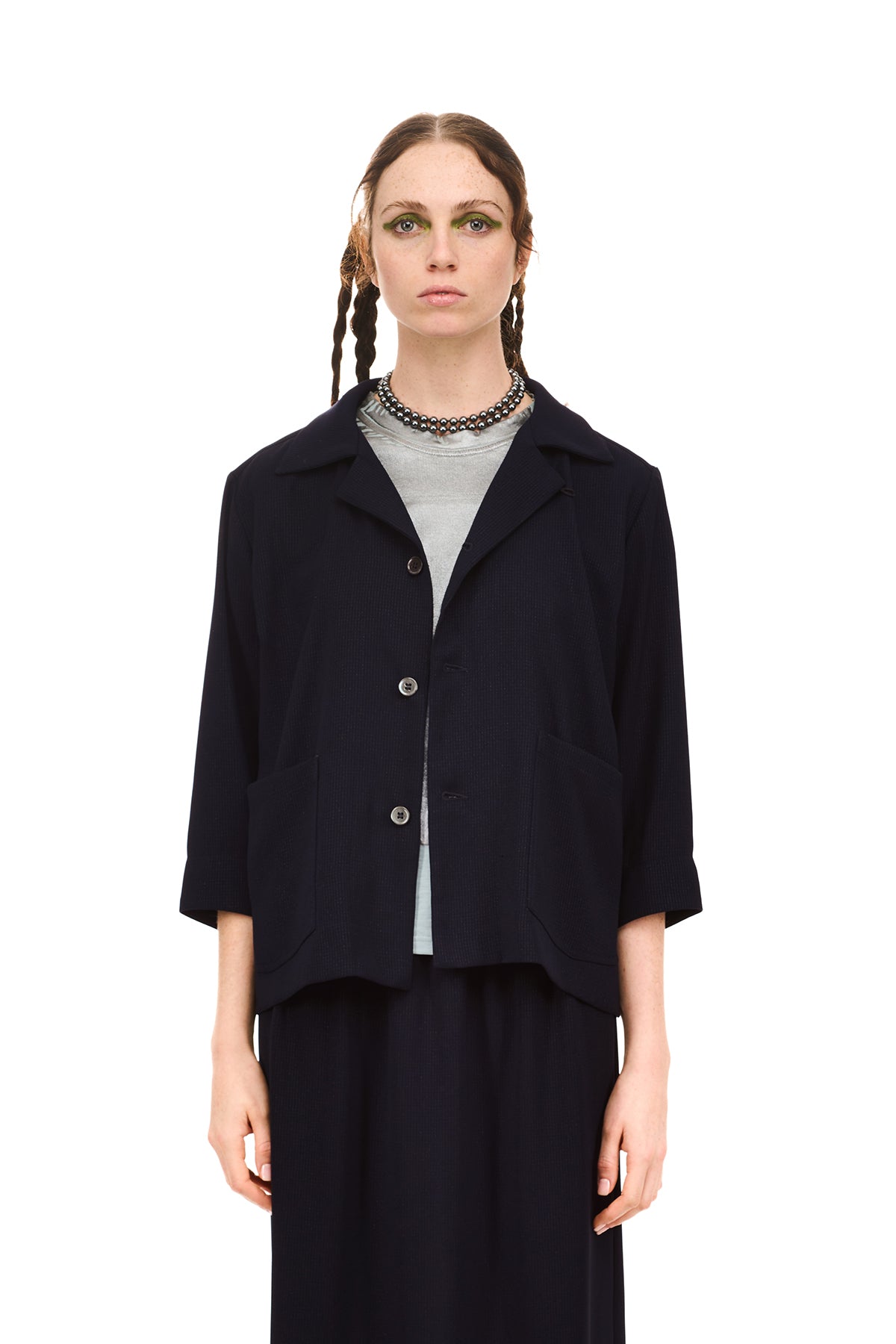 Verse Shirt Jacket | Navy Sparkle Crepe
