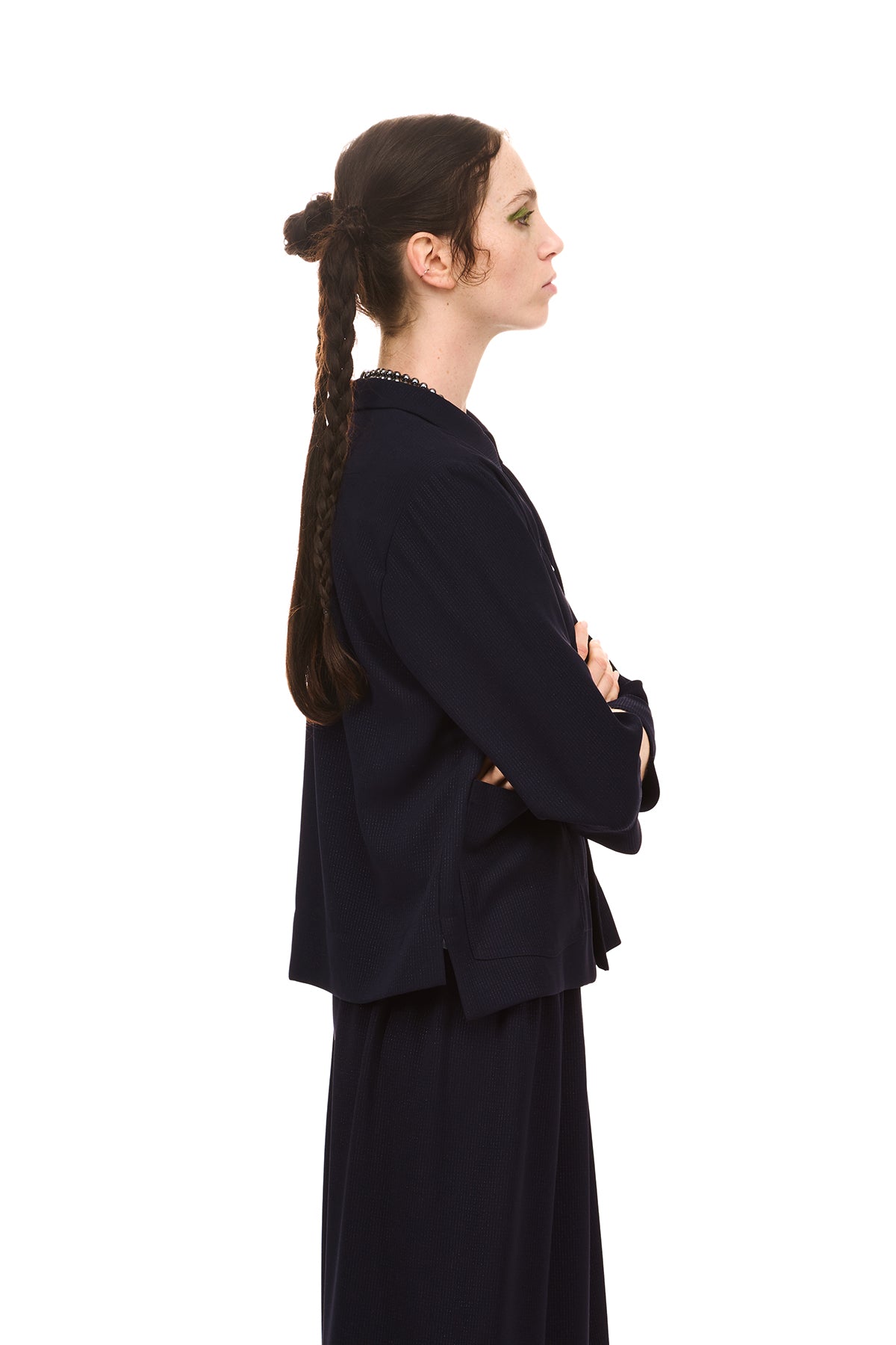 Verse Shirt Jacket | Navy Sparkle Crepe
