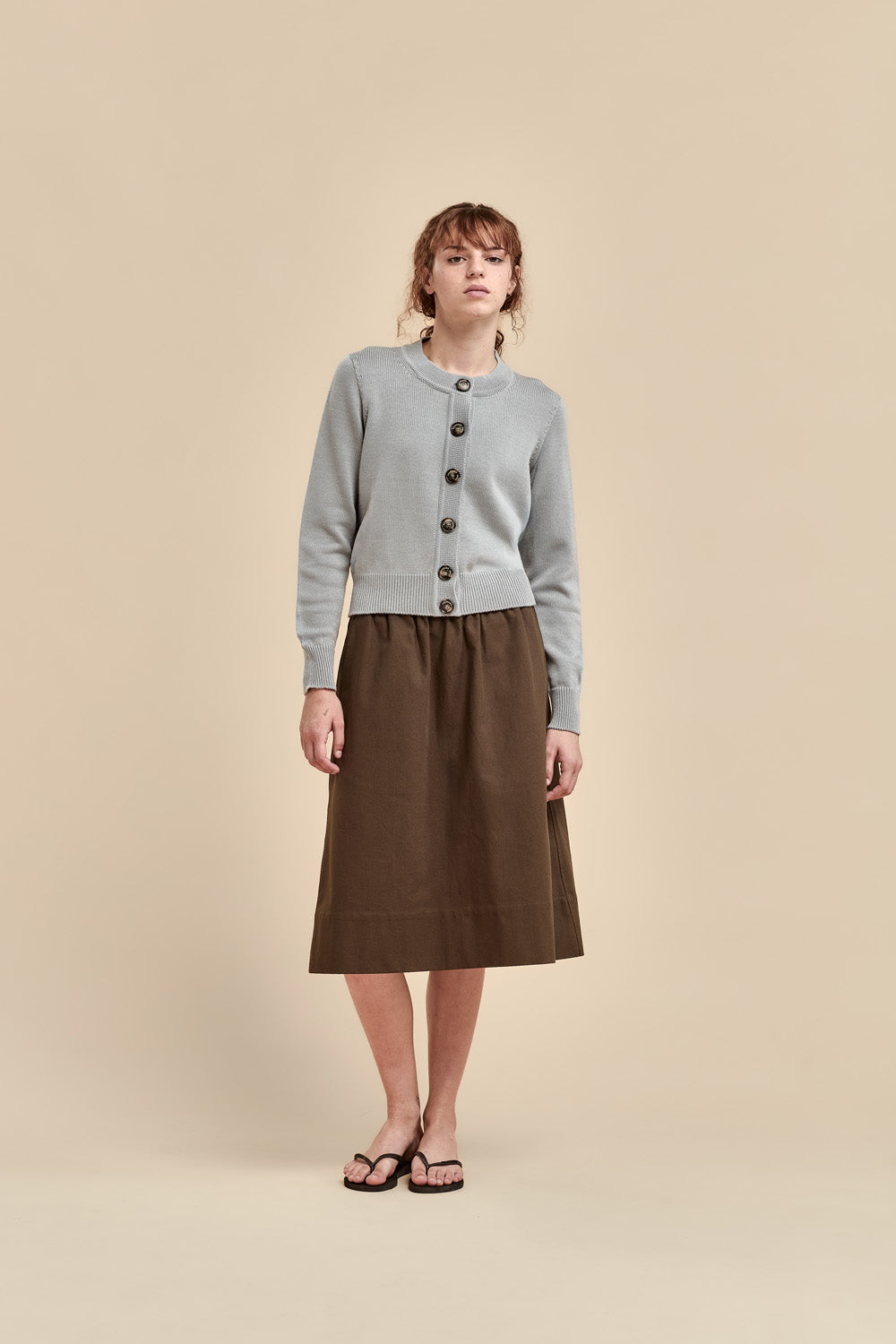 Merino Crew Neck Cardigan | Tin