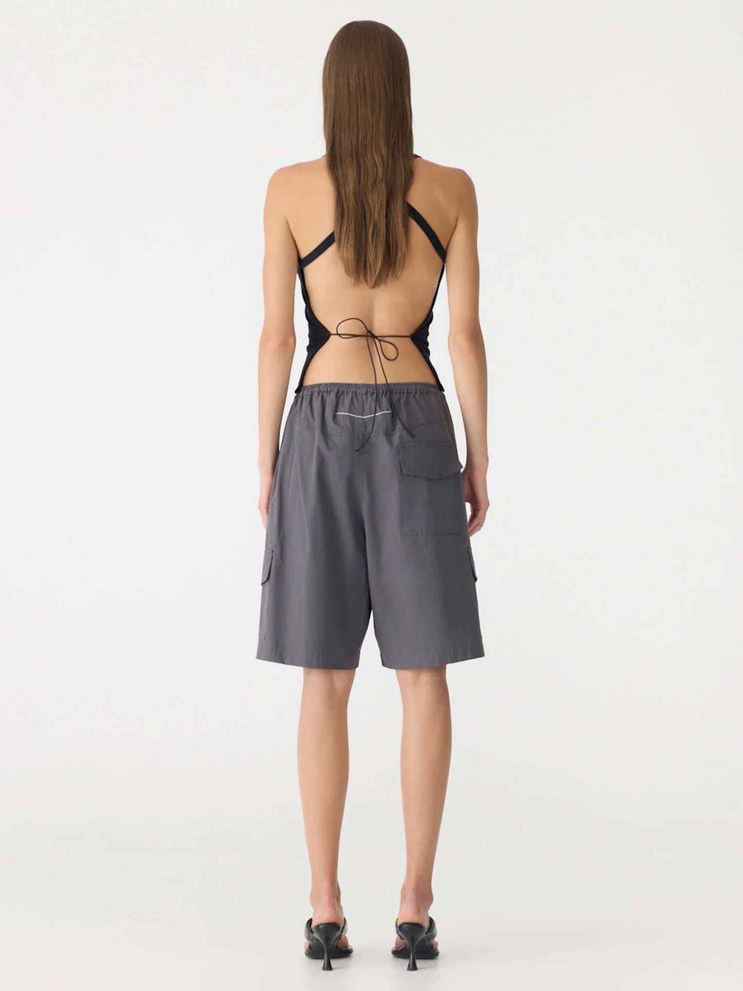 bassike | Crushed Cotton Cargo Short | Washed Black | Palm Boutique