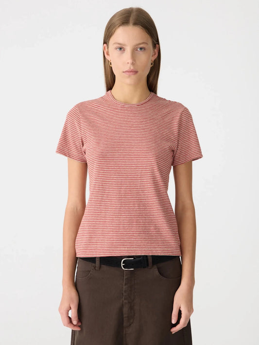 bassike | Heritage T-shirt | Red/Natural/Olive Stripe | Palm Boutique