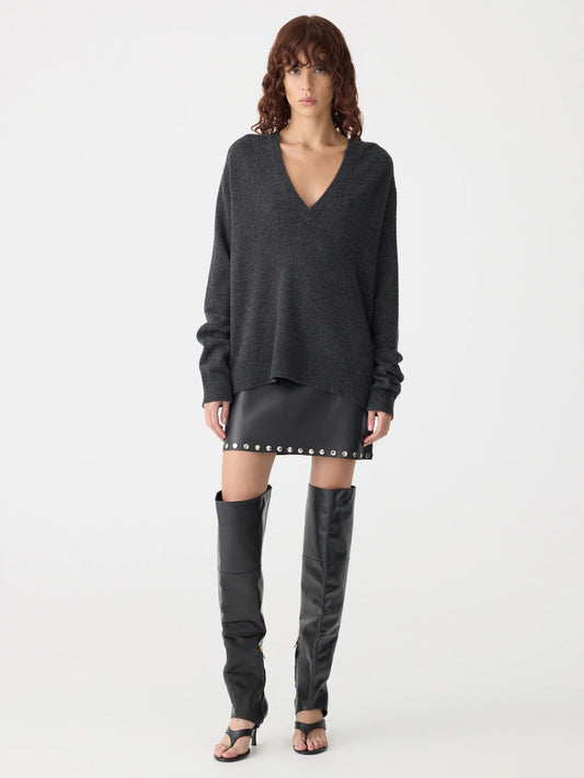 bassike | Low V - Neck Slouch Knit | Dark Charcoal | Palm Boutique