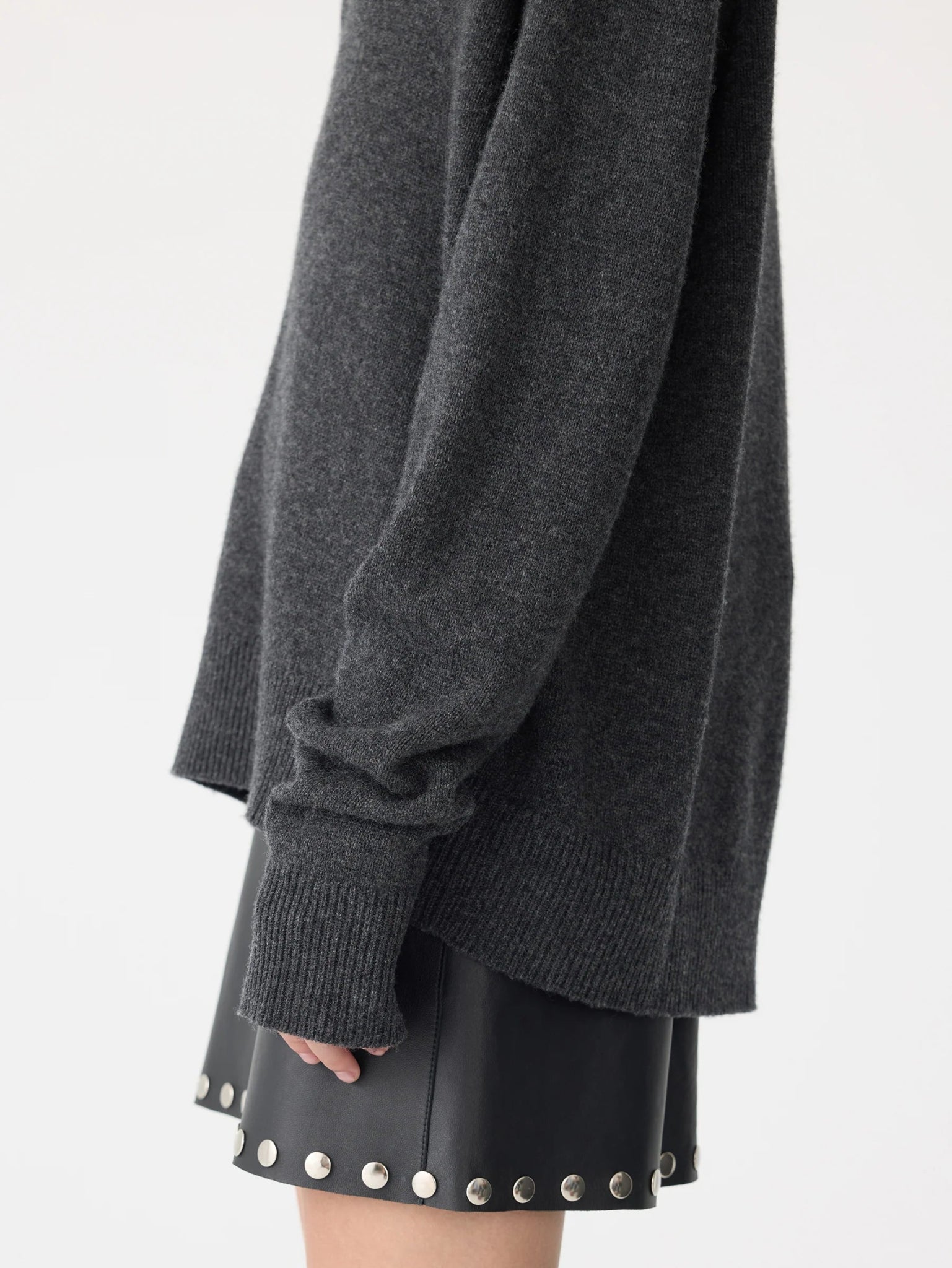 bassike | Low V - Neck Slouch Knit | Dark Charcoal | Palm Boutique