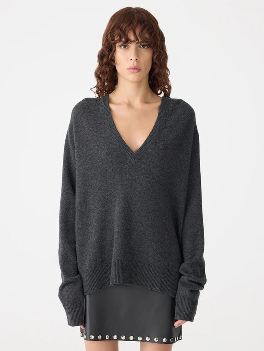 bassike | Low V - Neck Slouch Knit | Dark Charcoal | Palm Boutique
