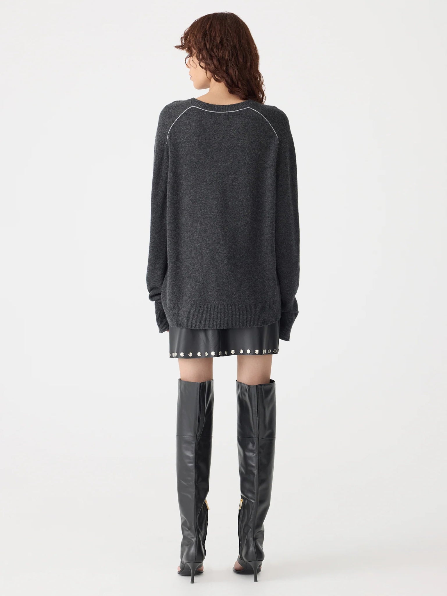 bassike | Low V - Neck Slouch Knit | Dark Charcoal | Palm Boutique