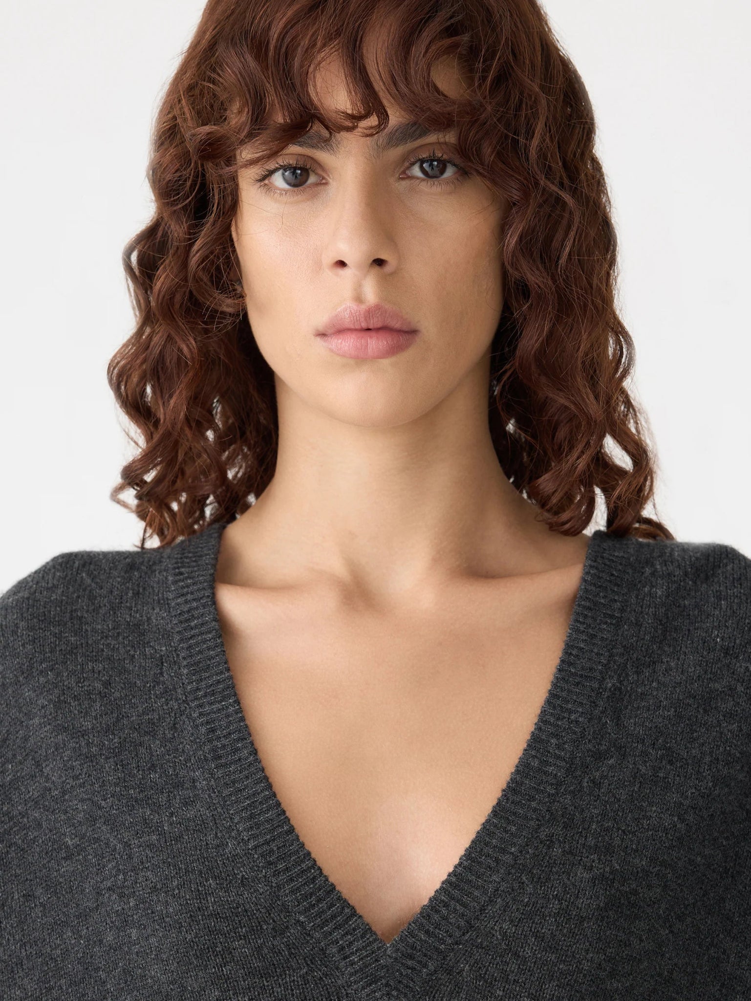 bassike | Low V - Neck Slouch Knit | Dark Charcoal | Palm Boutique