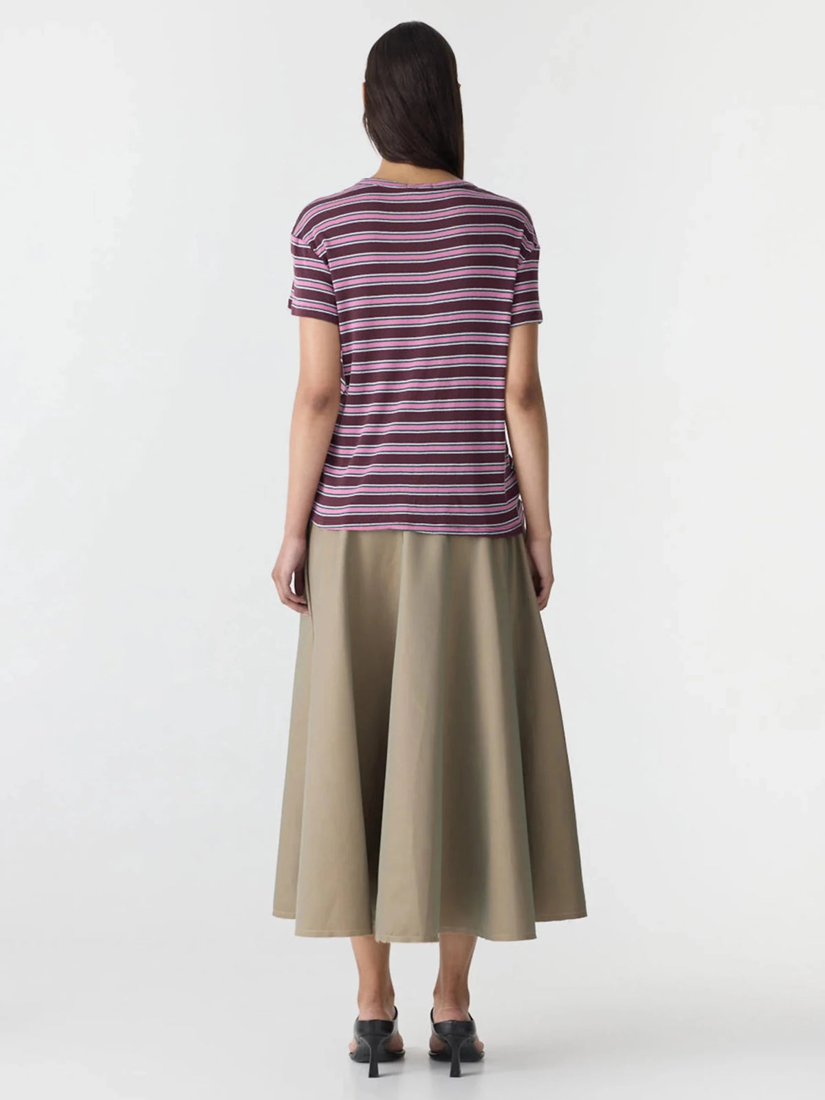 bassike | Retro Rib Stripe T-Shirt | Burg Wht Pink | Palm Boutique