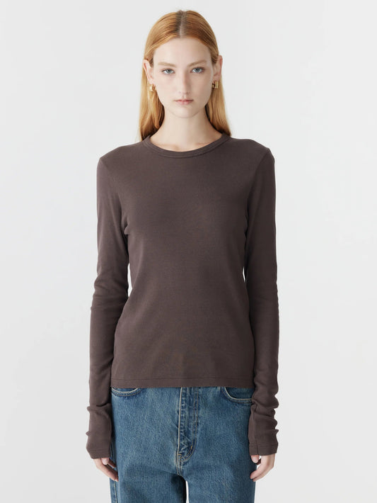 bassike | Slim Superfine Rib L/S T-shirt | Dark Plum | Palm Boutique