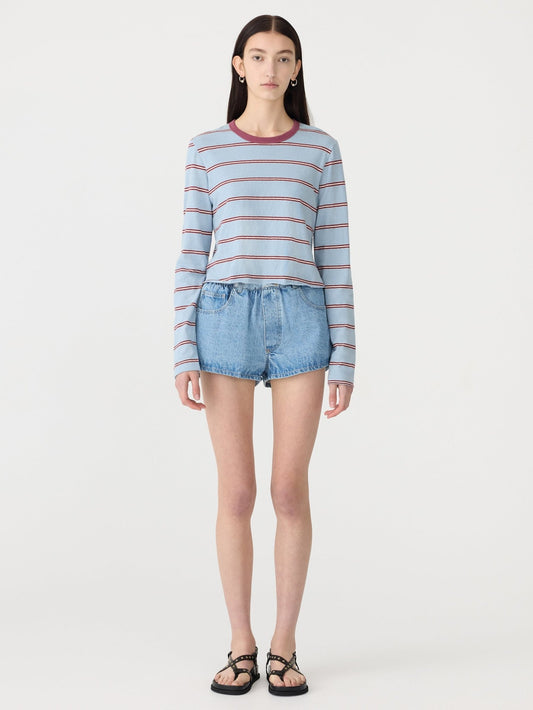bassike | Stripe L/S Baby t-shirt | Pale Blue/Burgundy | Palm Boutique