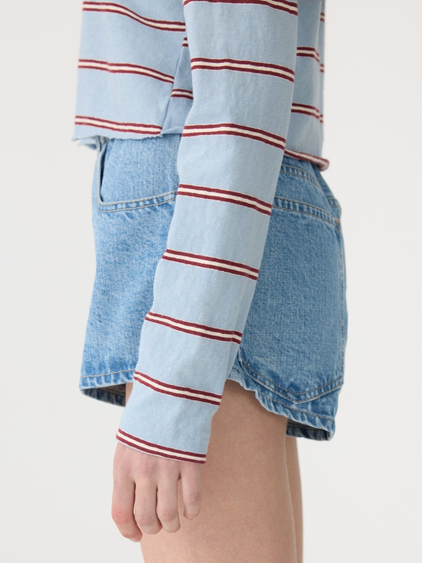 bassike | Stripe L/S Baby t-shirt | Pale Blue/Burgundy | Palm Boutique