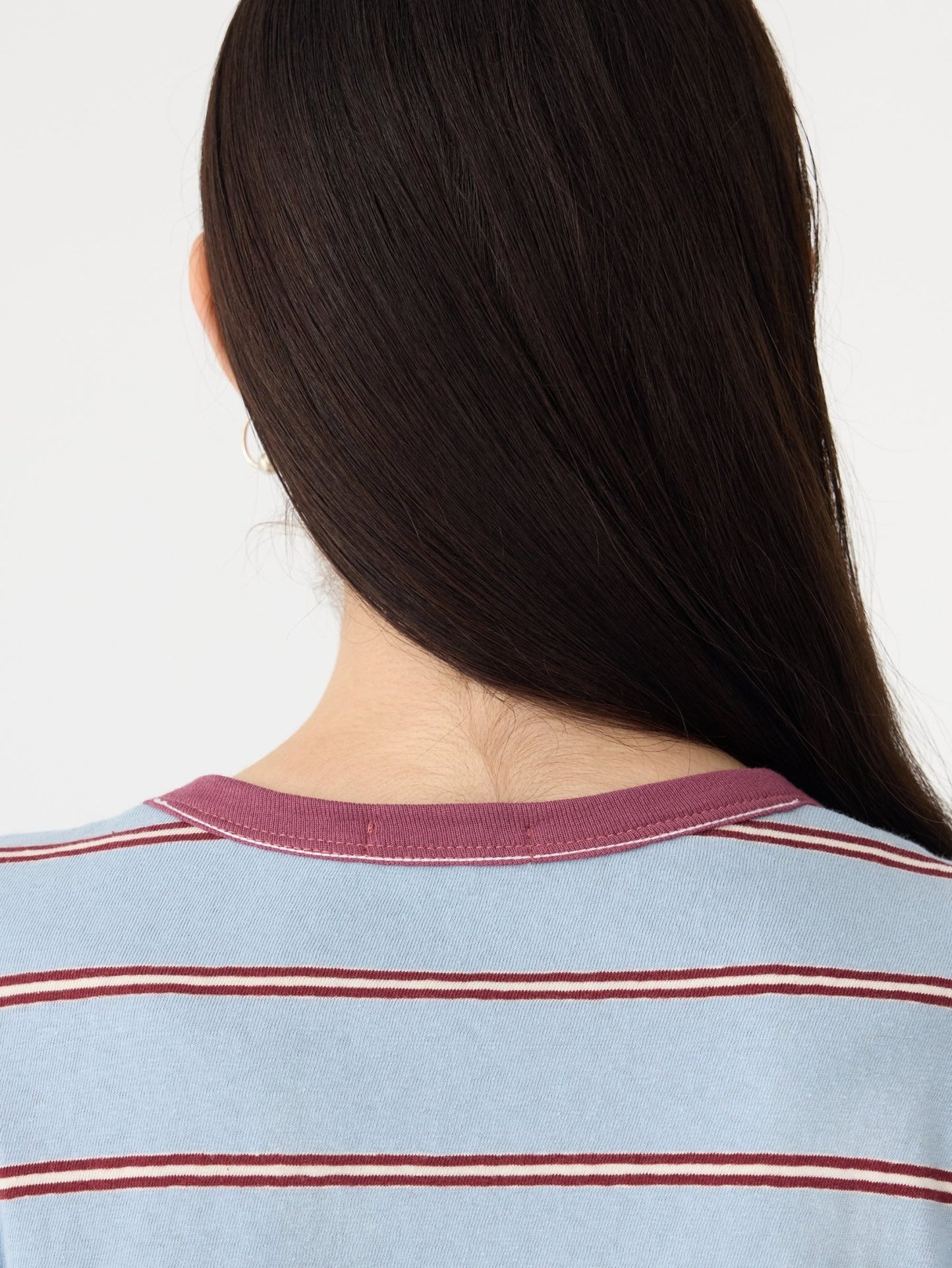 bassike | Stripe L/S Baby t-shirt | Pale Blue/Burgundy | Palm Boutique