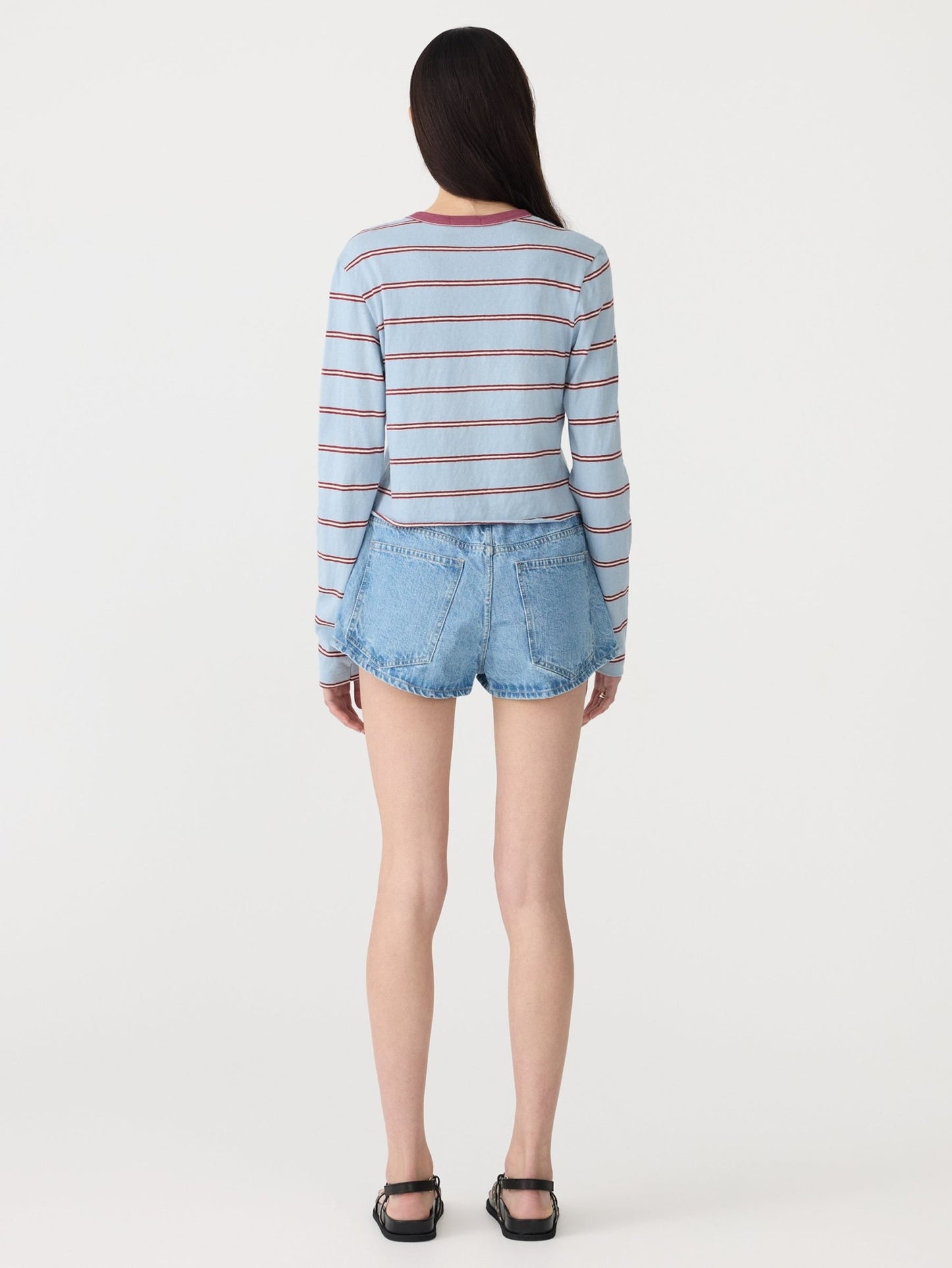bassike | Stripe L/S Baby t-shirt | Pale Blue/Burgundy | Palm Boutique