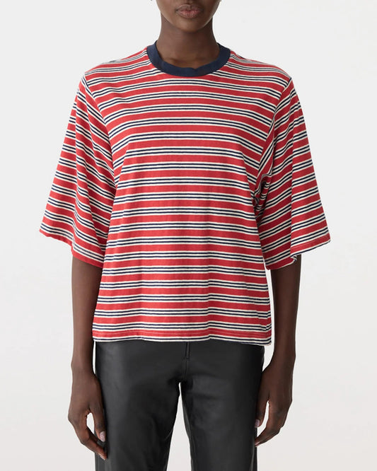 bassike | Stripe Quarter SLV T-shirt | Red/Navy/Natural | Palm Boutique