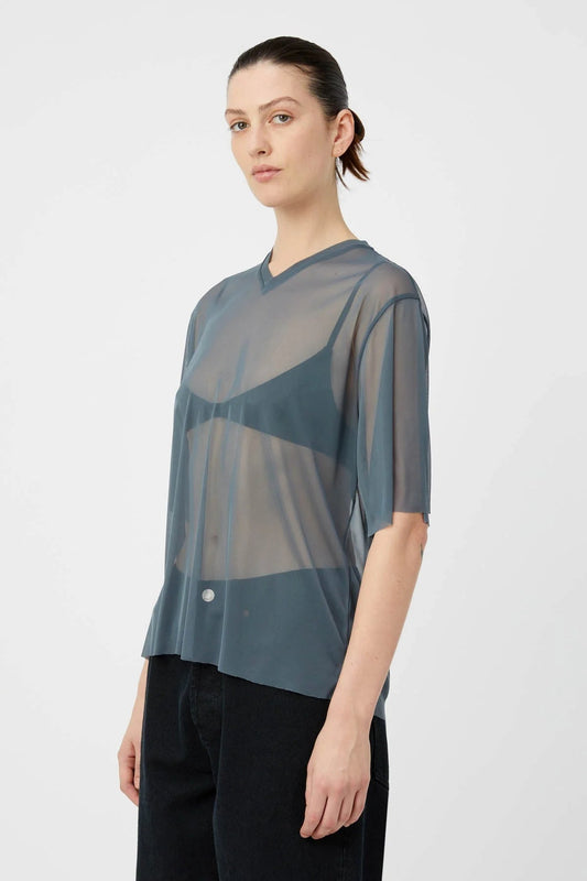 Camilla and Marc | Enigma V Neck Sheer Tee | Charcoal | Palm Boutique