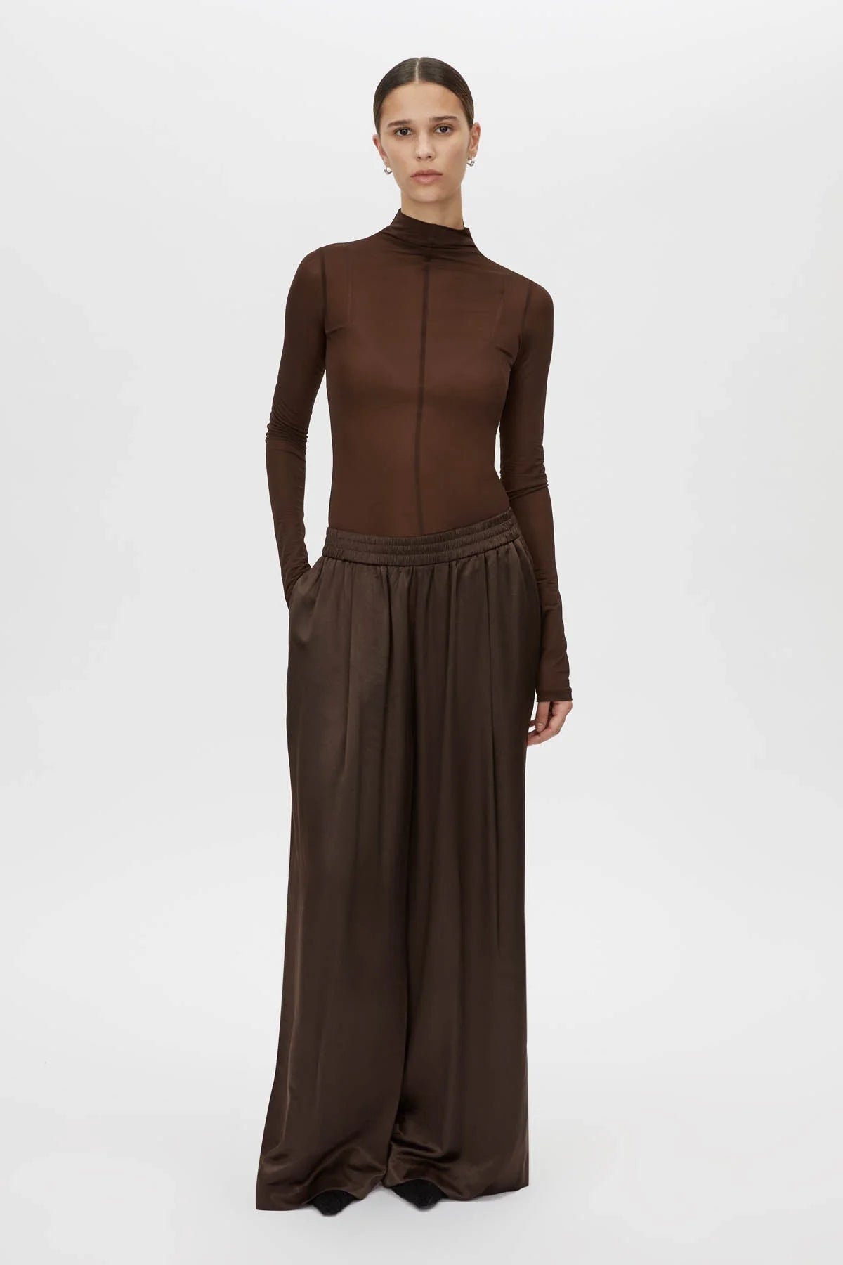 Camilla and Marc | Harmonia Brushed Satin Pant | Bitter Chocolate | Palm Boutique