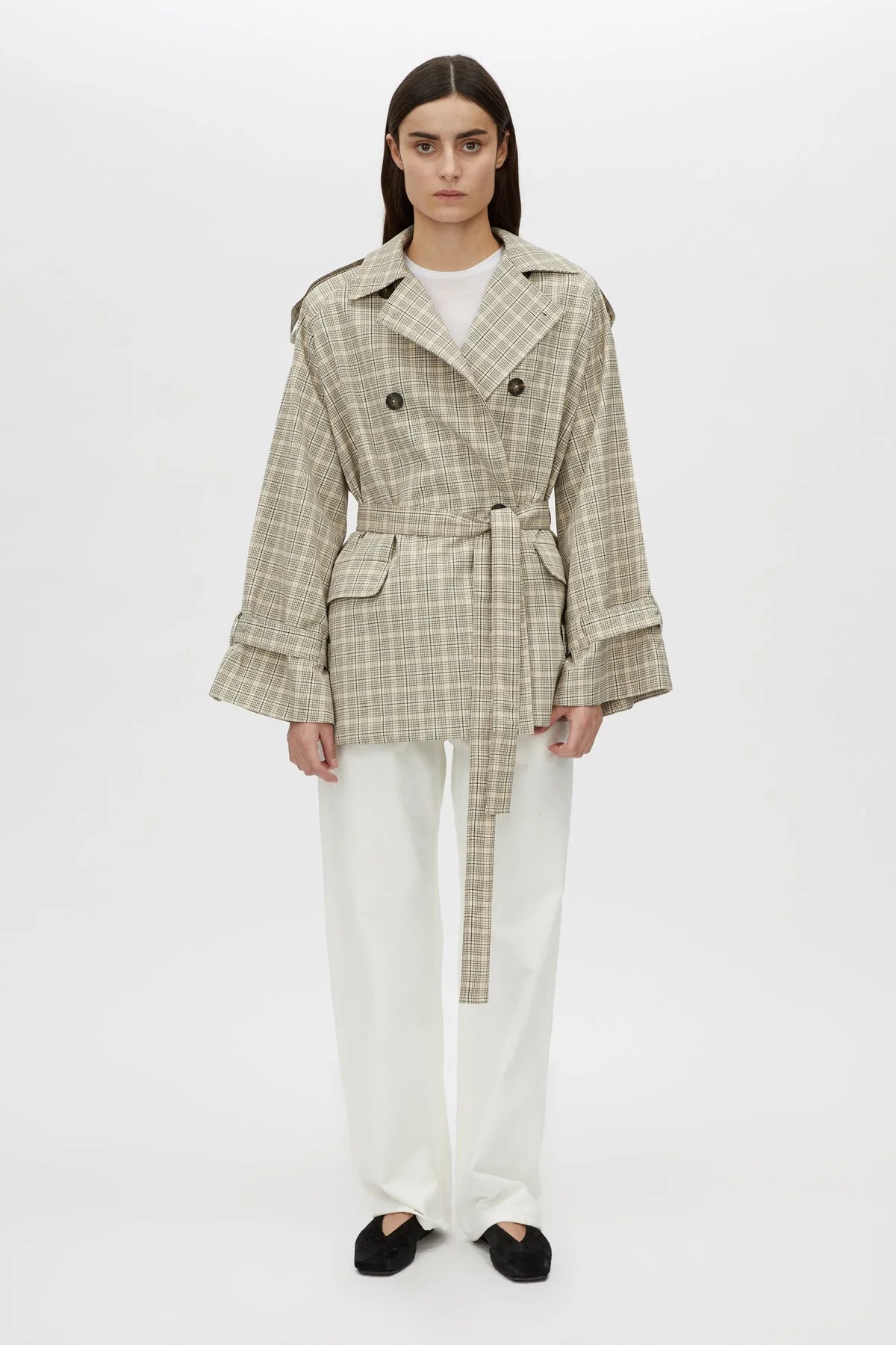Camilla and Marc | Kinetic Tattersal Trench | Taupe Check | Palm Boutique
