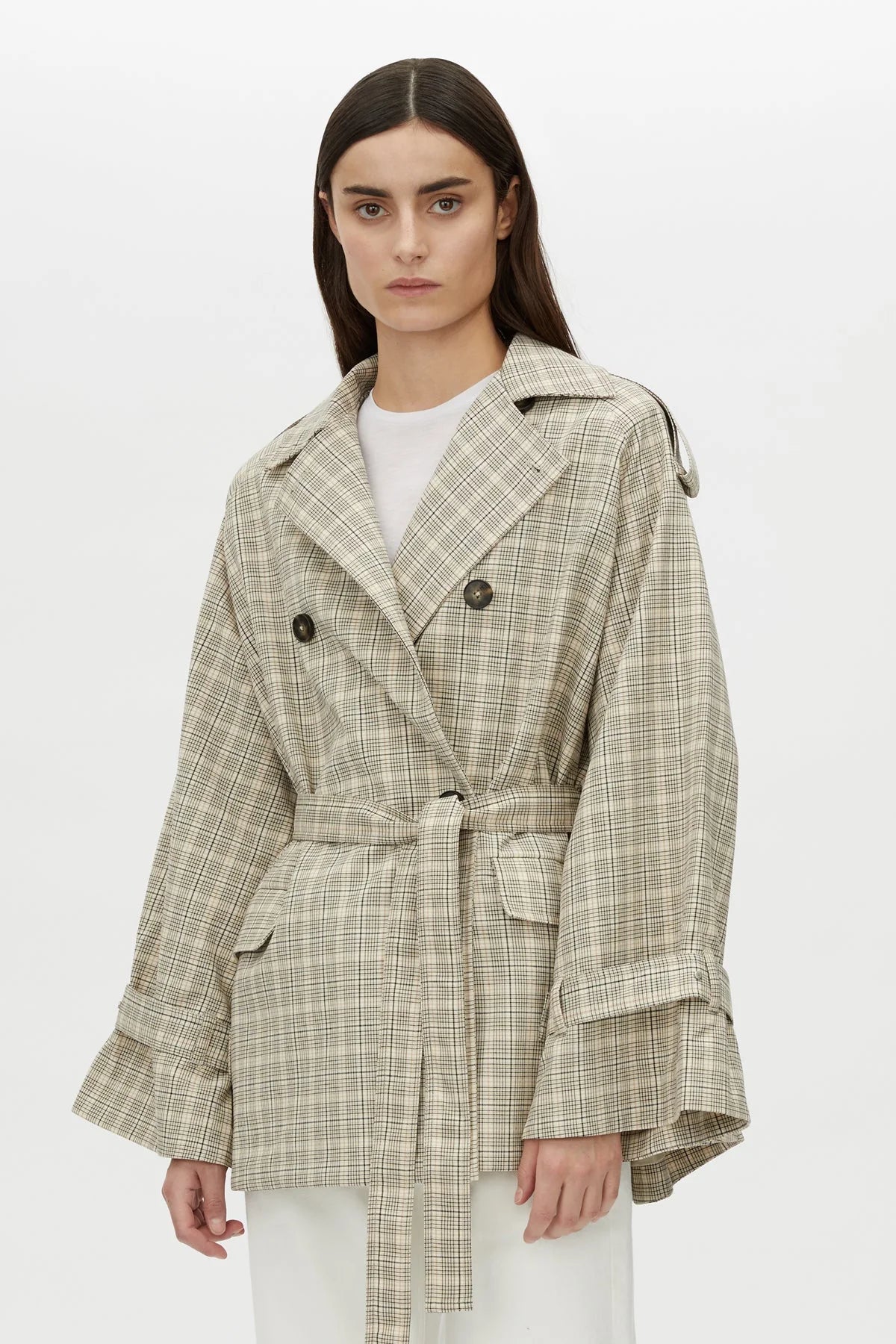Camilla and Marc | Kinetic Tattersal Trench | Taupe Check | Palm Boutique