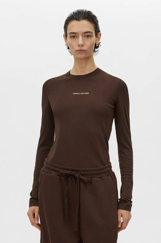 Camilla and Marc | Park Long Sleeve Logo Top | Bitter Chocolate | Palm Boutique