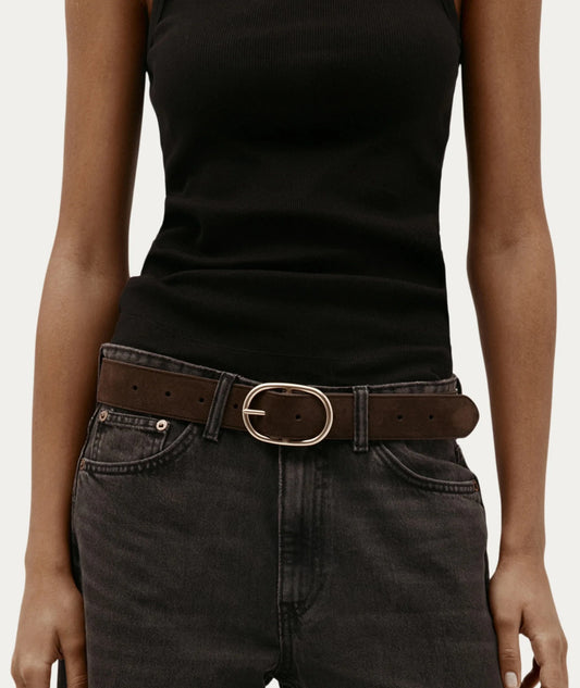 Deadly Ponies | Wide Belt Oval Buckle | Java Suede/Brass | Palm Boutique