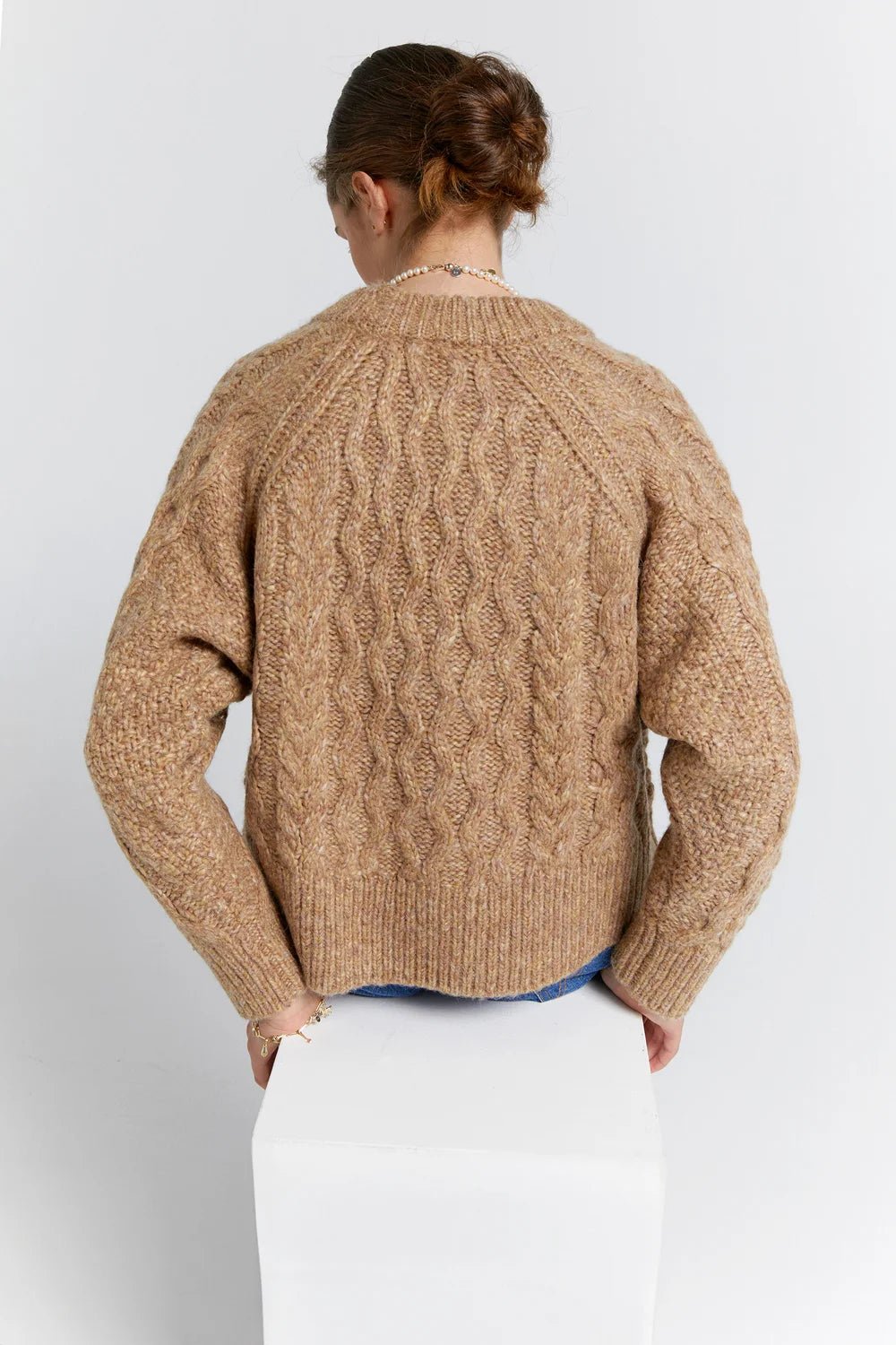 Karen Walker | Cable Knit Cropped Sweater | Honey Marle | Palm Boutique