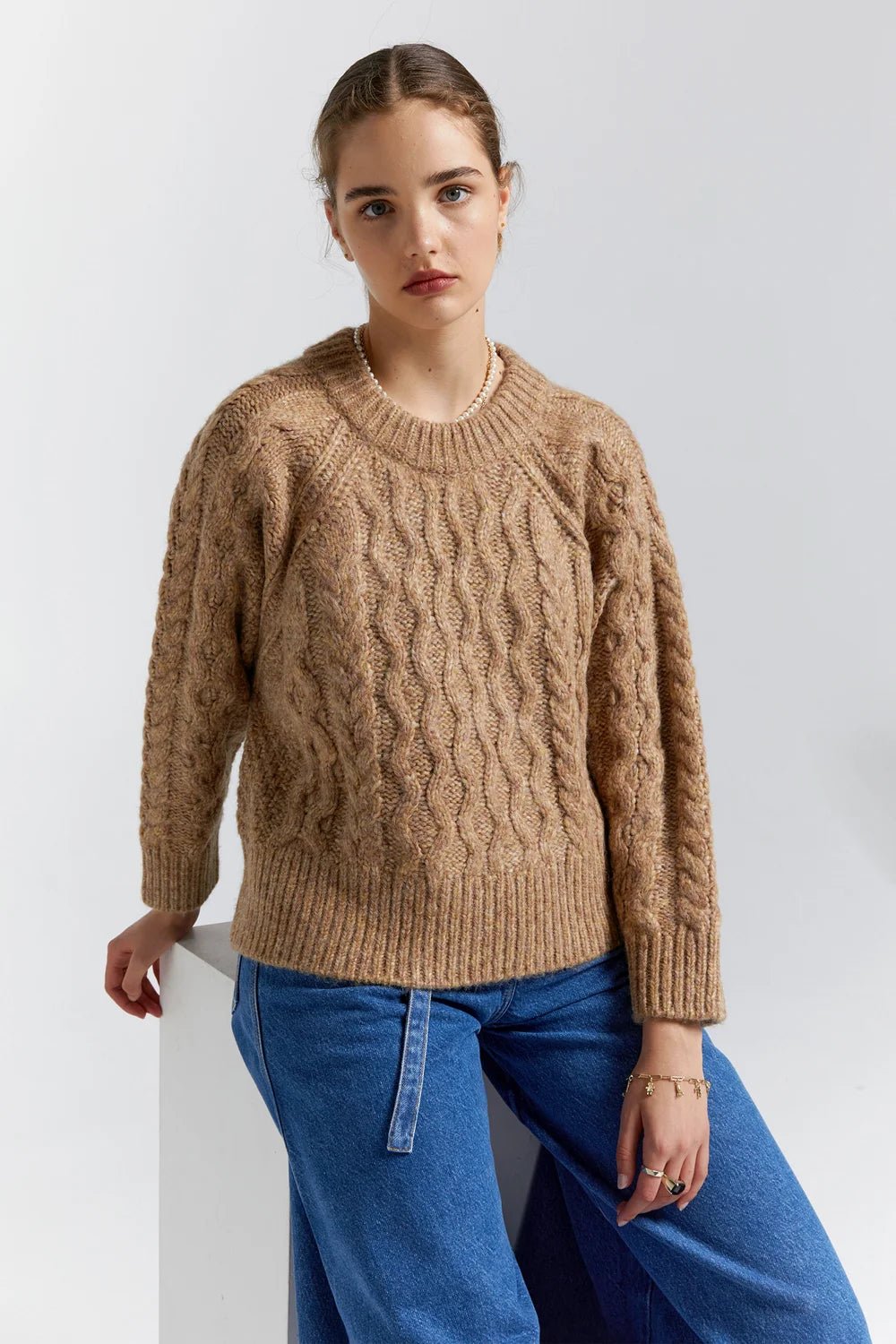 Karen Walker | Cable Knit Cropped Sweater | Honey Marle | Palm Boutique