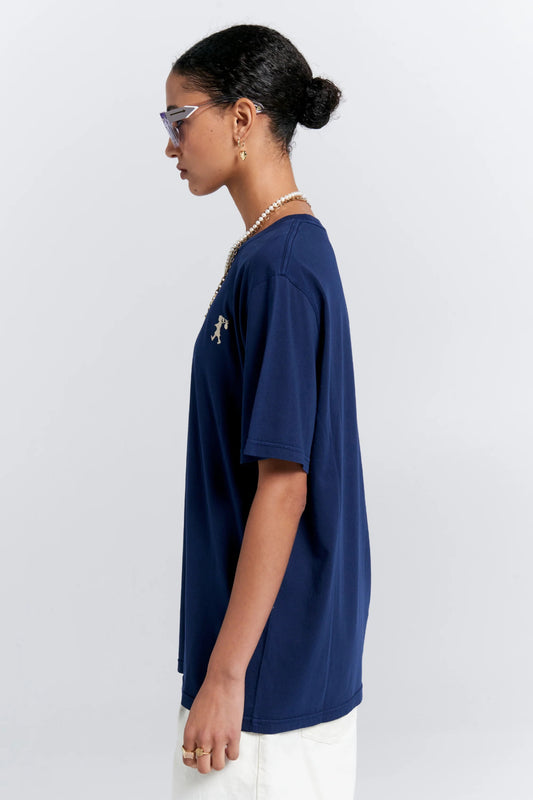 Karen Walker | Embroidered Runaway Girl Classic T-Shirt | Navy | Palm Boutique