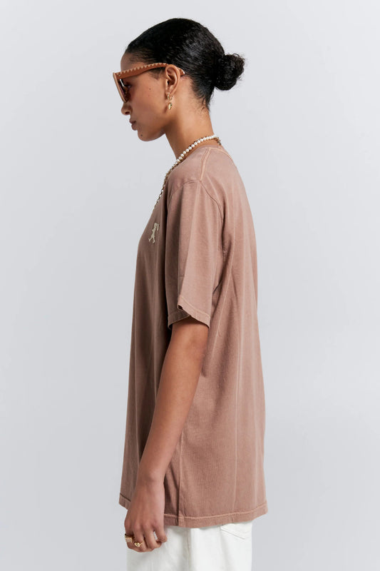 Karen Walker | Embroidered Runaway Girl Classic T-Shirt | Taupe | Palm Boutique