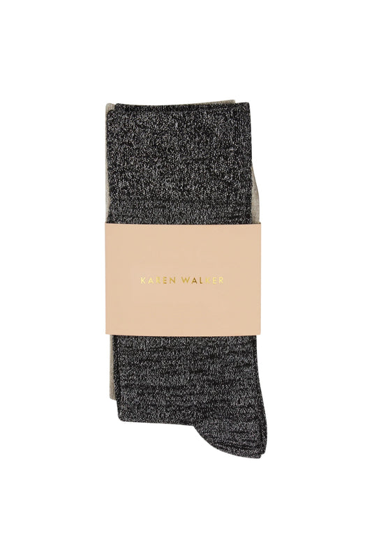 Karen Walker | Glitter Socks 2 Pack | Natural Silver/Black Silver | Palm Boutique