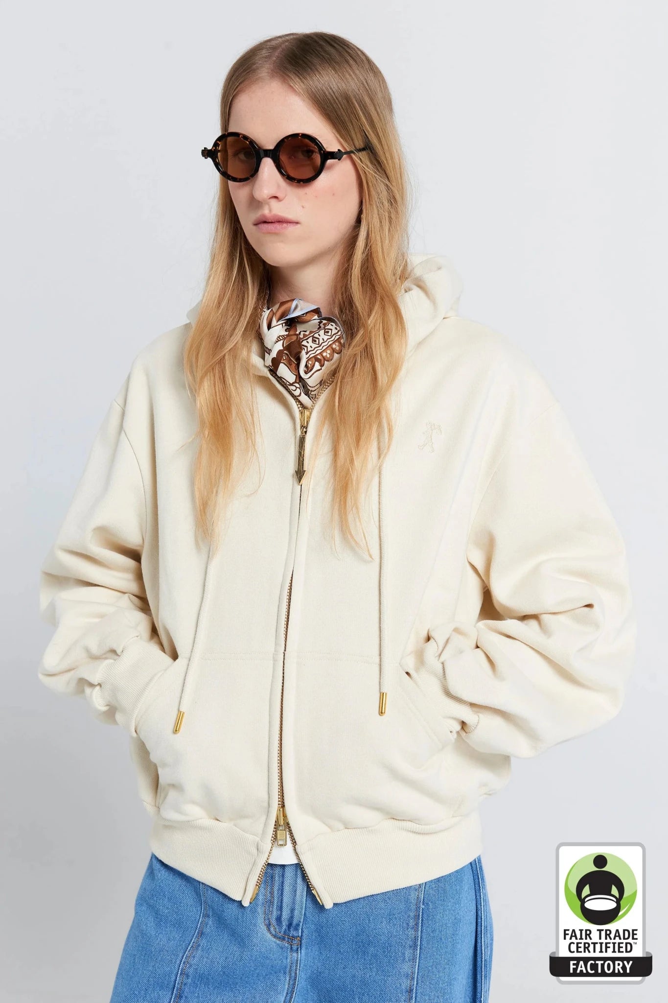 Karen Walker | Rocking Horse Cropped Oversize Hoodie | Ecru/Mocha | Palm Boutique
