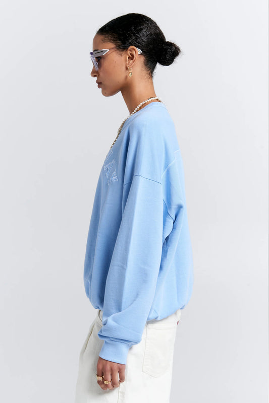 Karen Walker | Runaway College Cotton Crewneck Sweatshirt | Blue | Palm Boutique