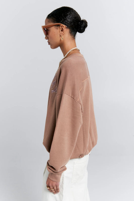 Karen Walker | Runaway College Cotton Crewneck Sweatshirt | Taupe | Palm Boutique
