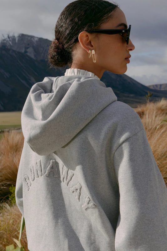 Karen Walker | Runaway College Cropped Oversized Hoodie | Grey Marle | Palm Boutique