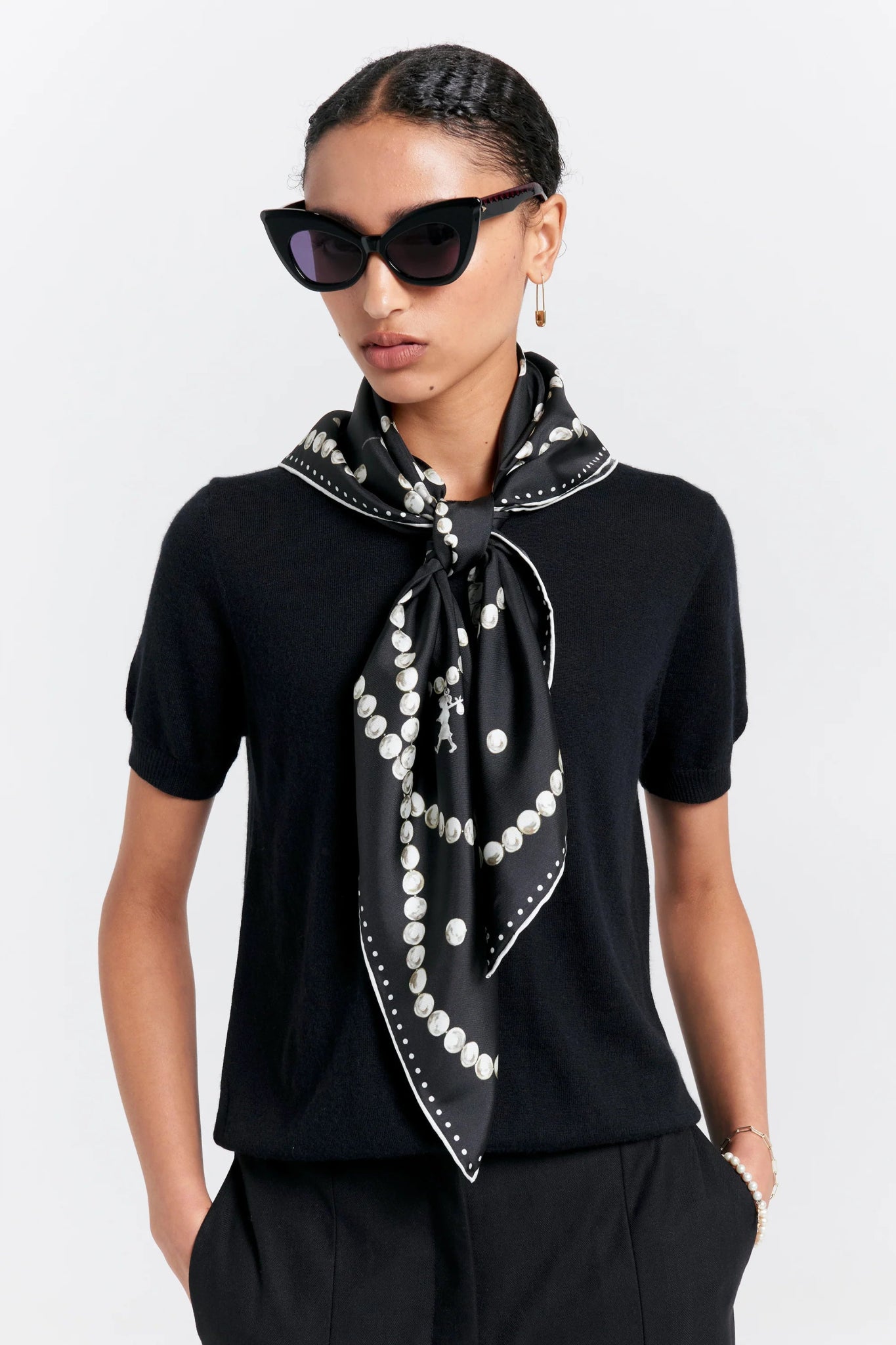 Karen Walker | Runaway Pearls Classic Silk Scarf | Black | Palm Boutique
