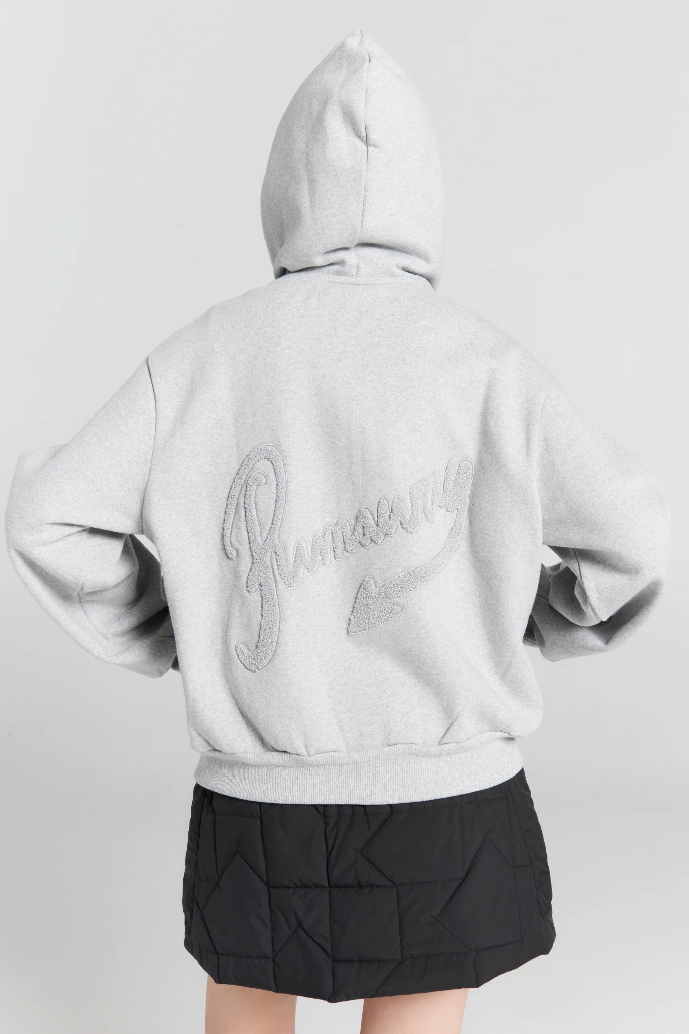 Karen Walker | Runaway Scrawl Cropped Oversized Hoodie | Grey Marle | Palm Boutique