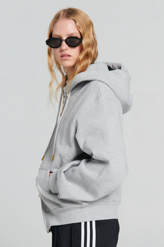 Karen Walker | Runaway Scrawl Cropped Oversized Hoodie | Grey Marle | Palm Boutique