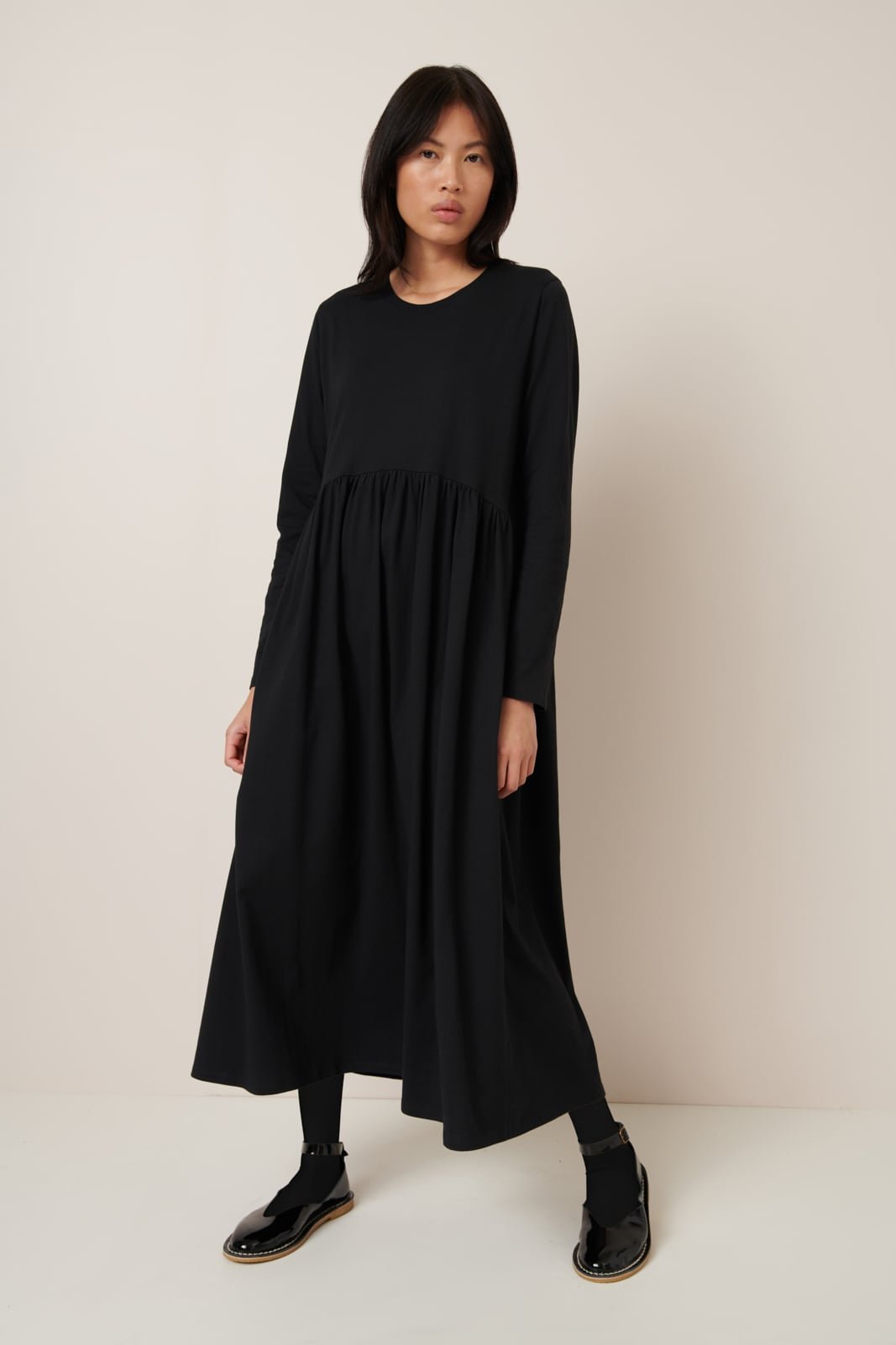 kowtow | Long Sleeve Gather Dress | Black | Palm Boutique