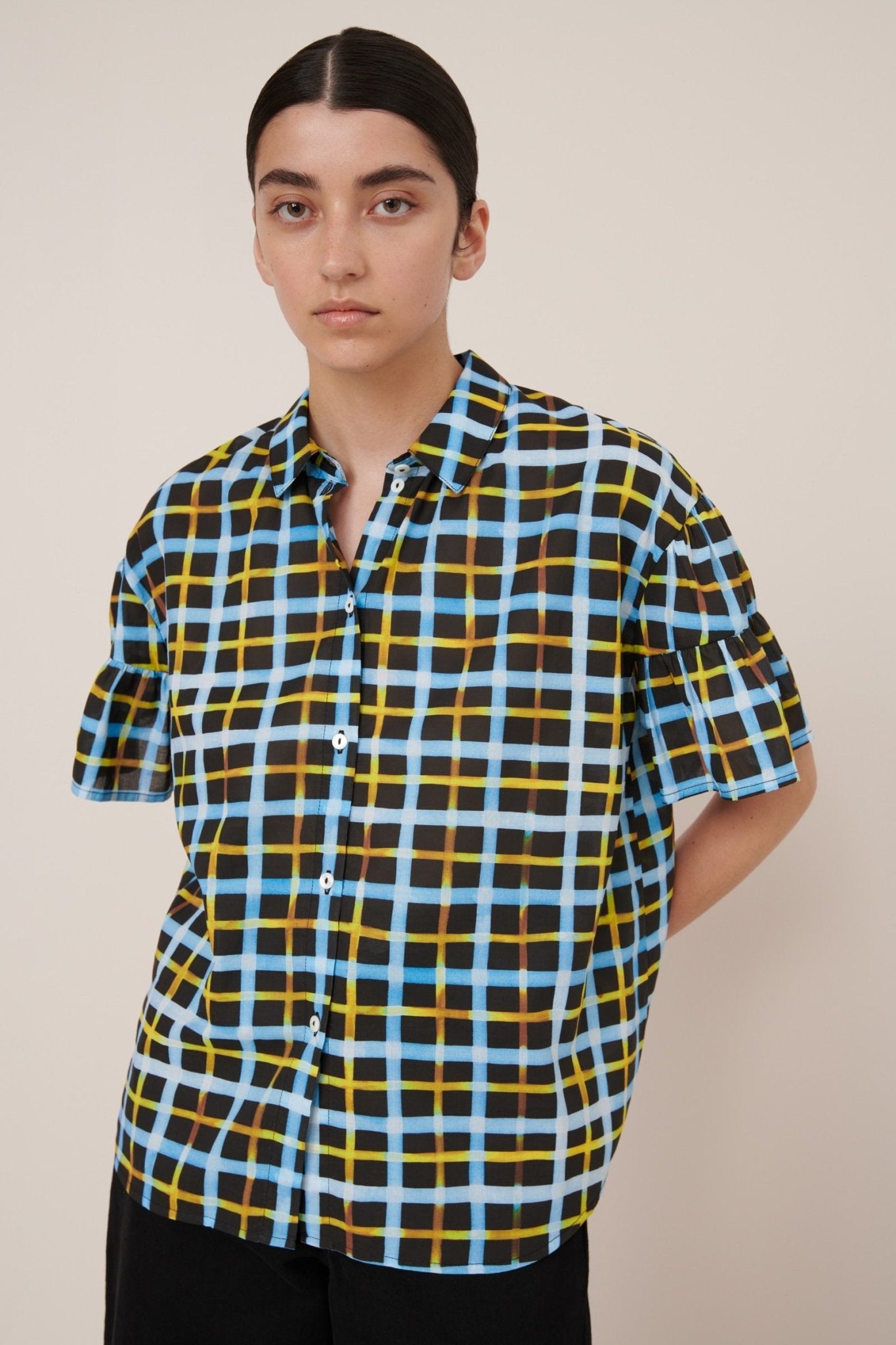 kowtow | Painterly Blouse | Neon Tartan | Palm Boutique