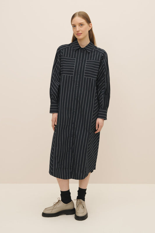 kowtow | Yves Shirt Dress | Navy Pinstripe | Palm Boutique