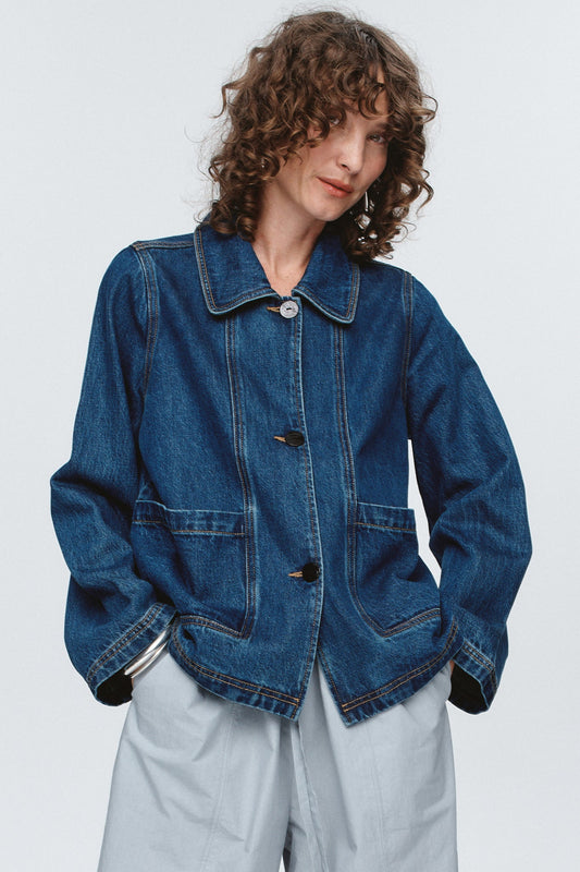 Marle | Cropped Pea Jacket | Washed Indigo | Palm Boutique