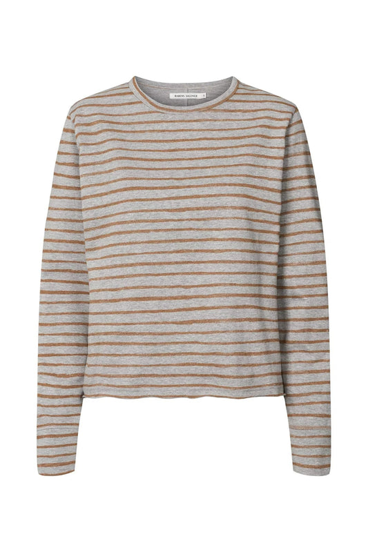 Rabens Saloner | Hila Crew Neck Top | Grey Honey Stripe | Palm Boutique