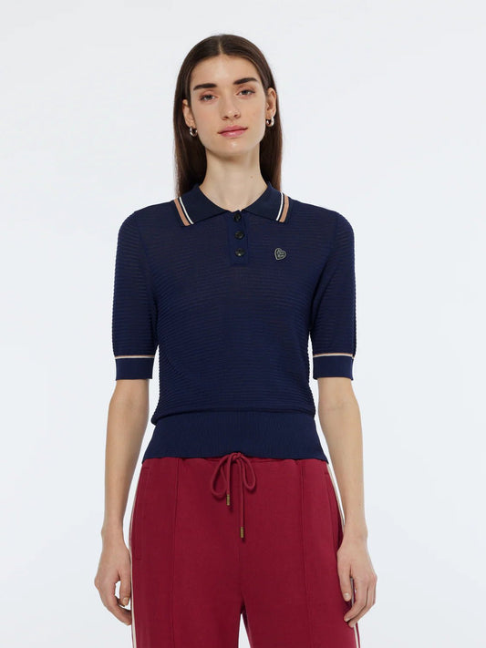 Scotch and Soda | Pointelle Collared Knitted Tee | Navy | Palm Boutique