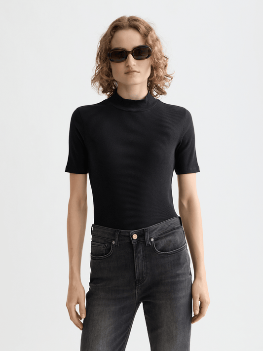 Scotch & Soda | Mock Neck Rib T-Shirt | Black | Palm Boutique