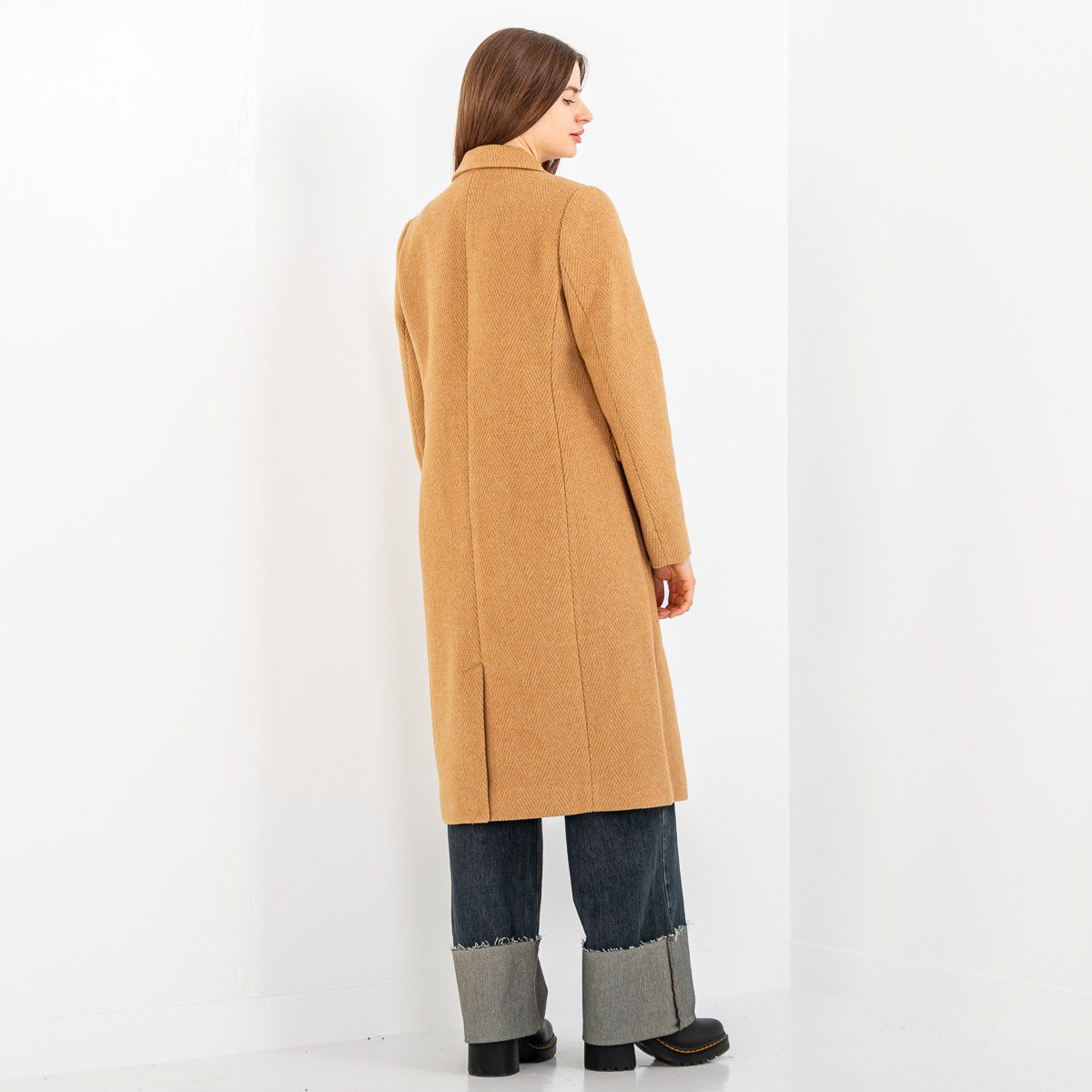 Scotch & Soda | Single Breasted Herringbone Wool Coat | Tobacco Melange | Palm Boutique