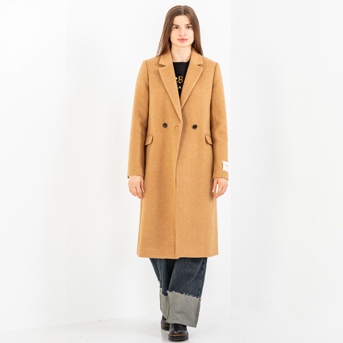 Scotch & Soda | Single Breasted Herringbone Wool Coat | Tobacco Melange | Palm Boutique