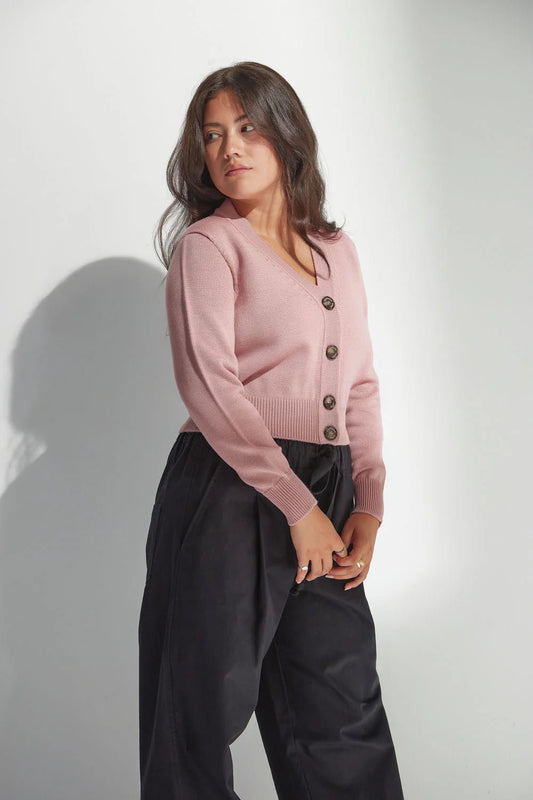 Standard Issue | Merino V Neck Cardi | Coral | Palm Boutique