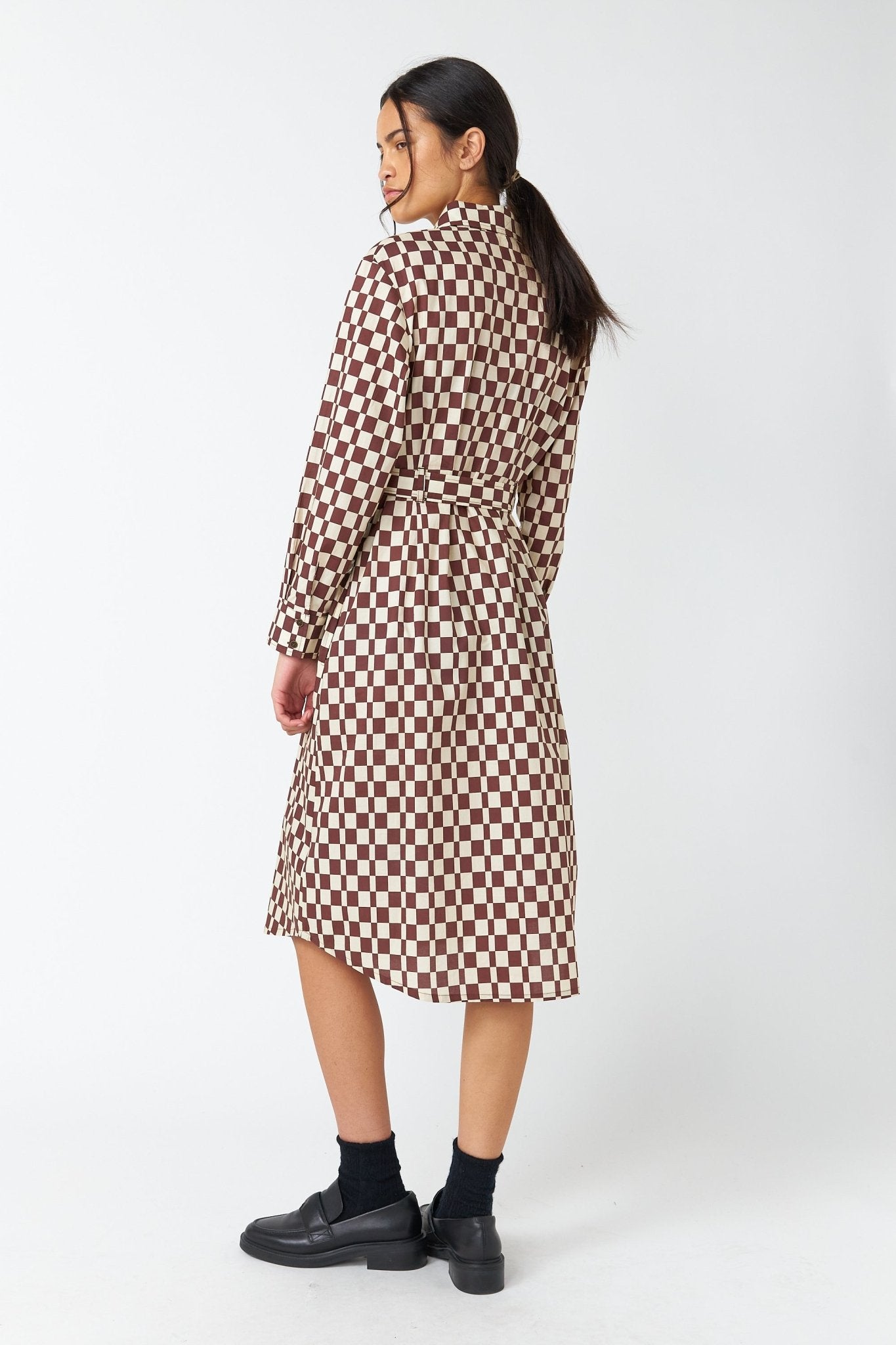 Sylvester | Checkers Shirt Dress | Brown Ivory | Palm Boutique