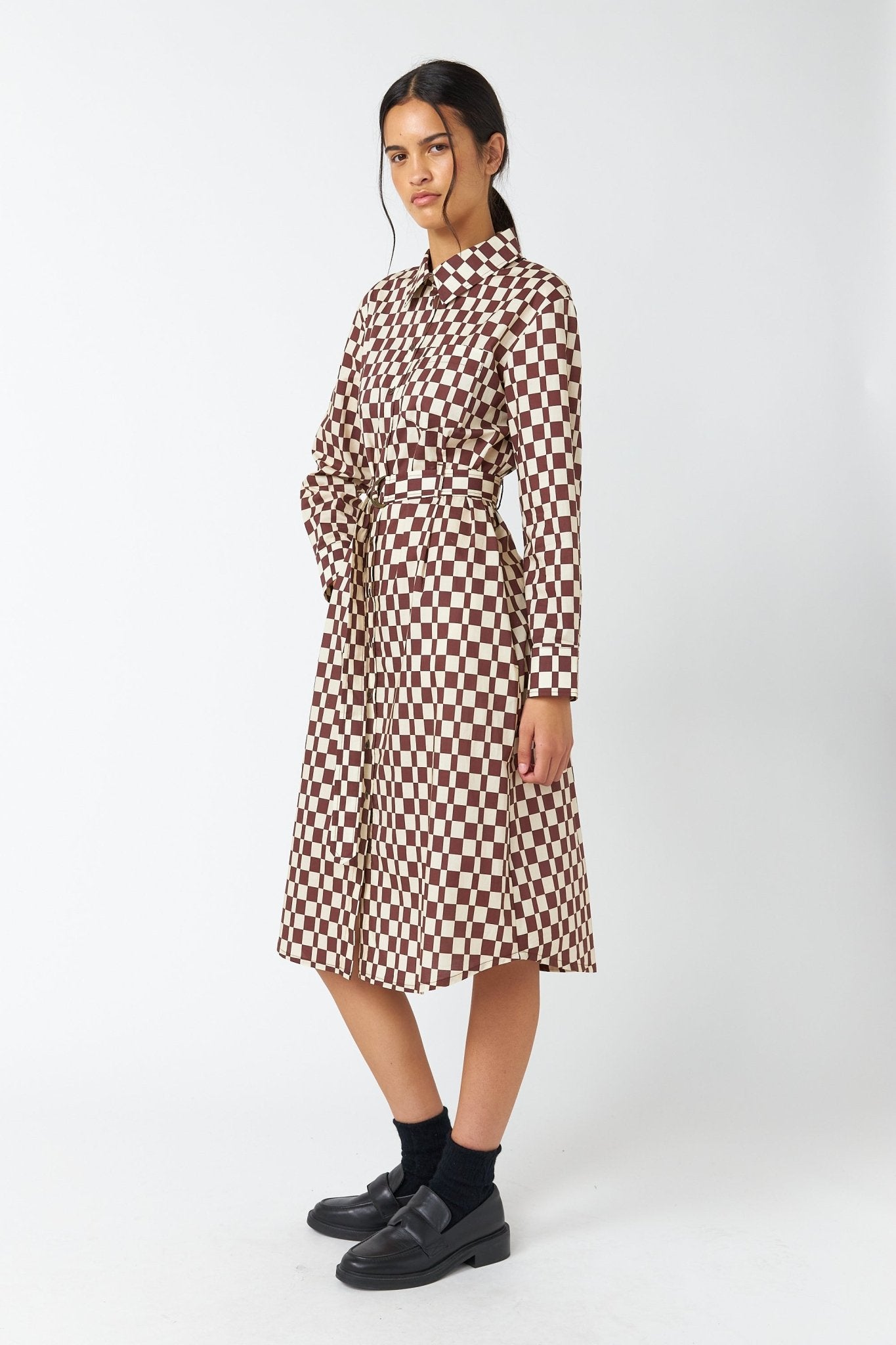 Sylvester | Checkers Shirt Dress | Brown Ivory | Palm Boutique